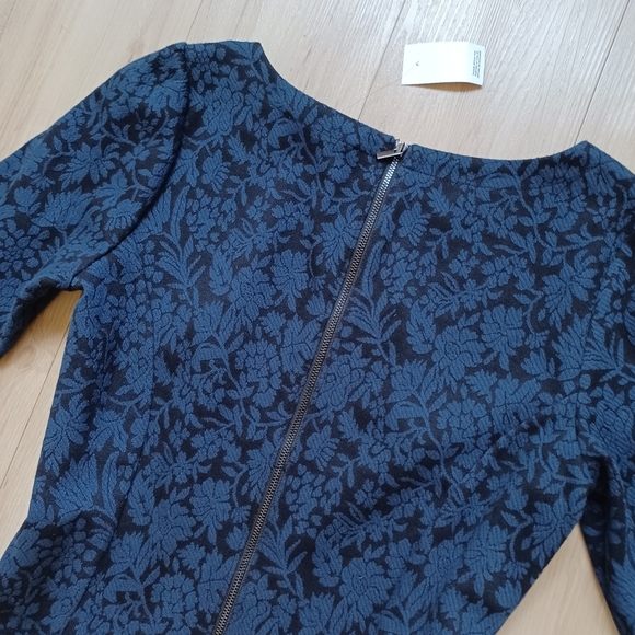 LOFT Jacquard Mini Dress Blue Black NWT - Picture 7 of 11